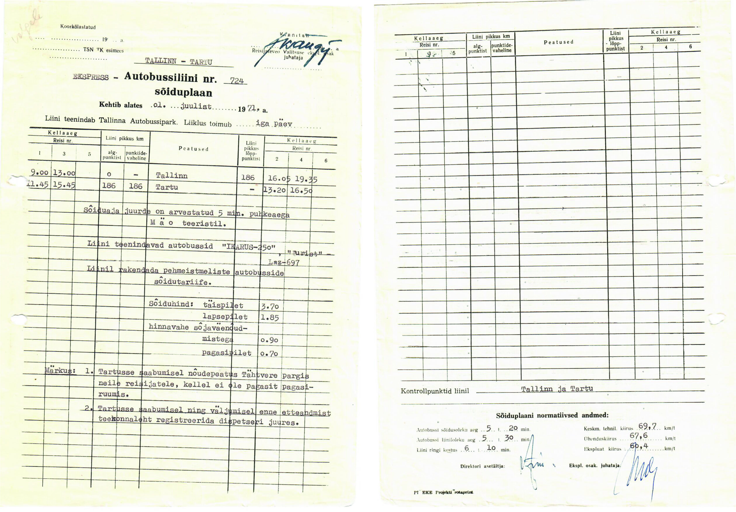 1971 Timetable